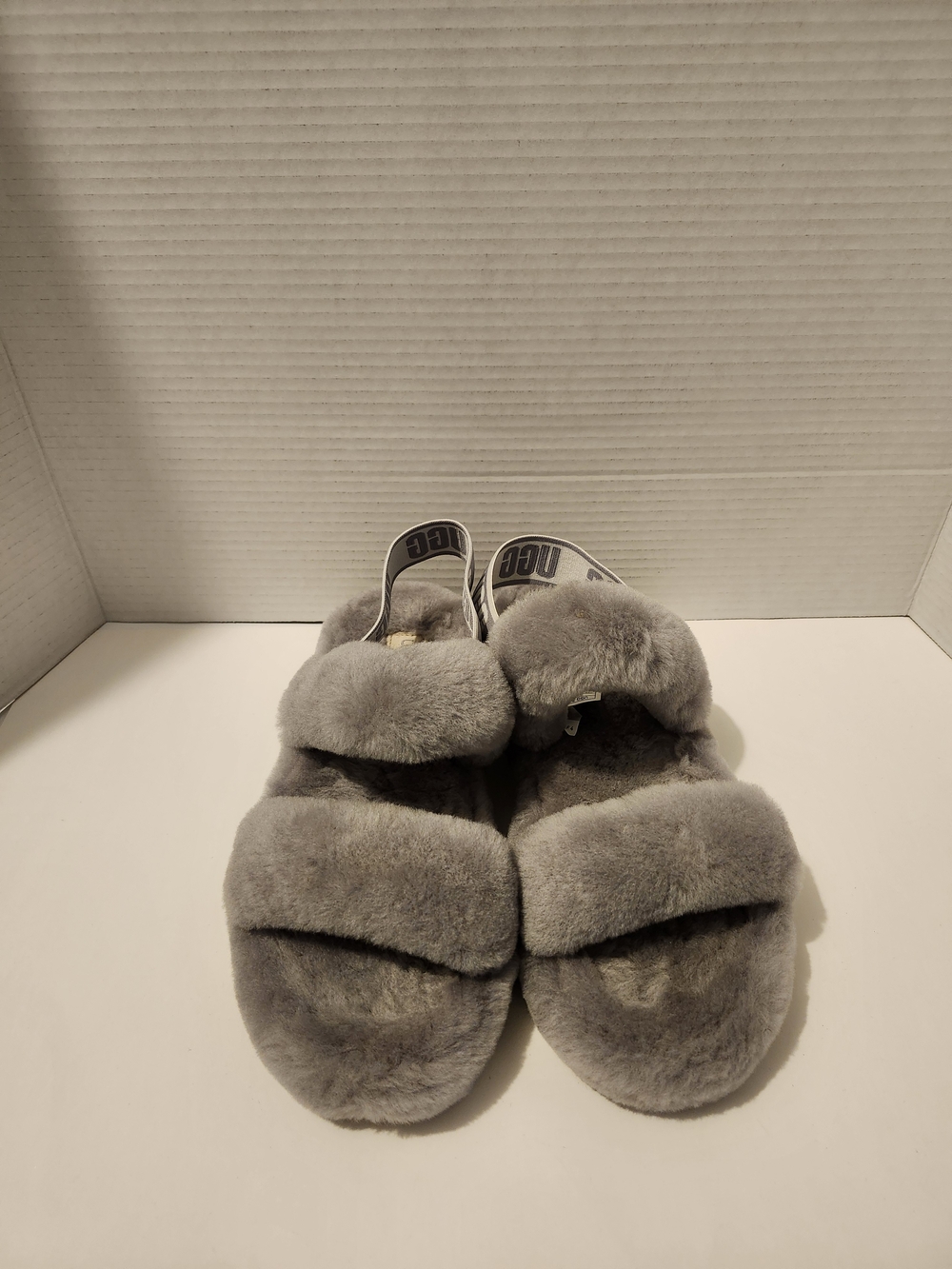UGG Gray Plush Dual-Strap Shearling Slides
